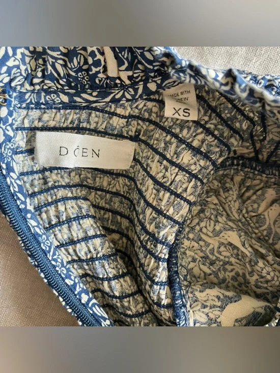 DÔEN Leda Dress in Cream Blue Prancing Fawn Floral - Size XS - Picture 10 of 12